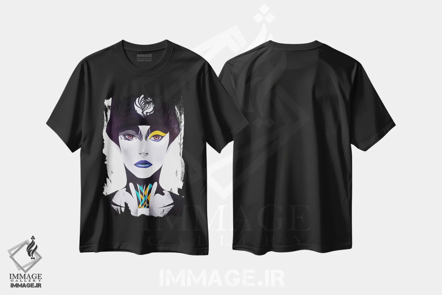 تیشرت مشکی طرح دار – تیشرت هنری ,لب آبی اثر مینجه لی فروشگاه ایماژ
