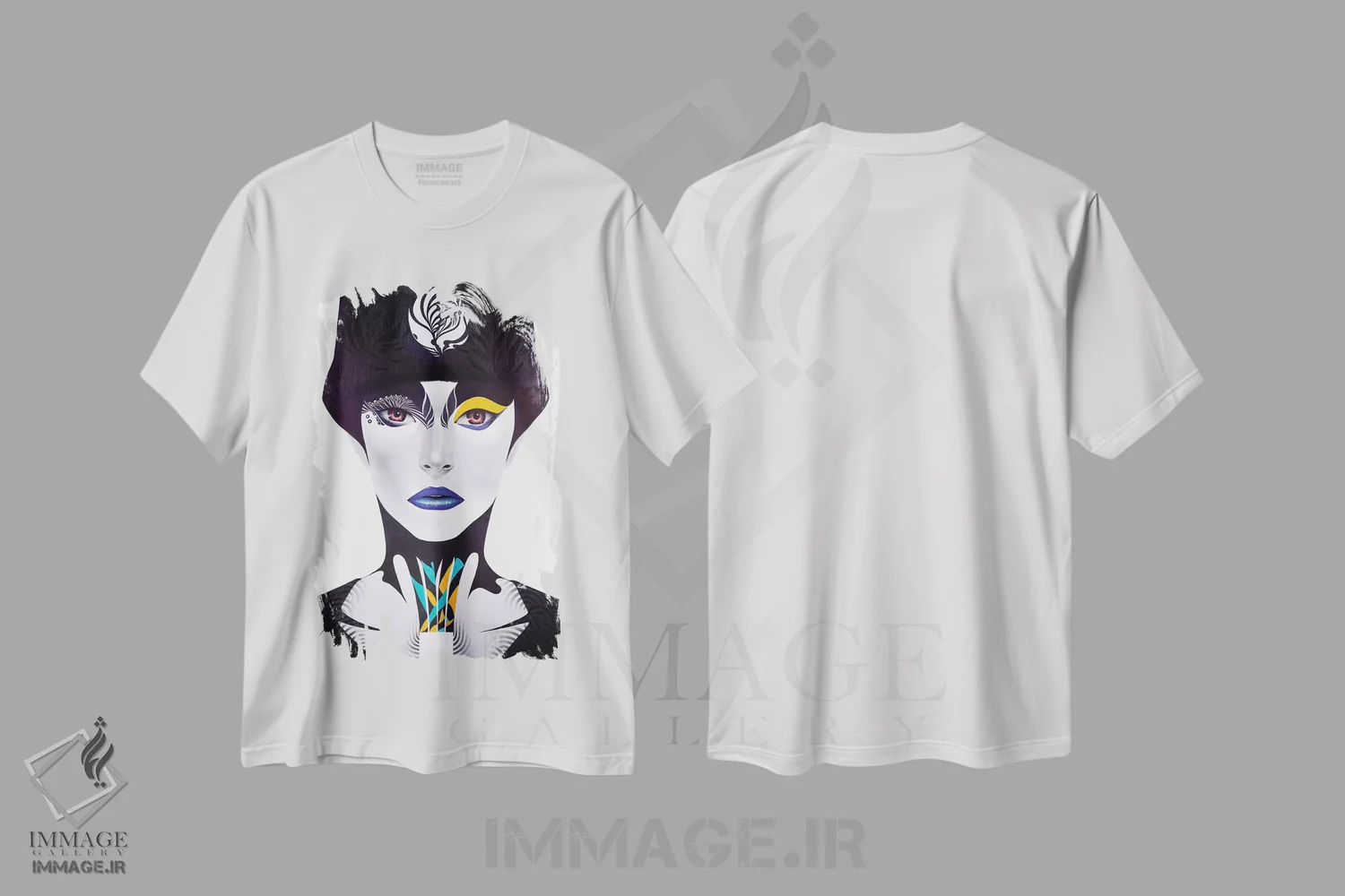 تیشرت سفید طرح دار – تیشرت هنری ,لب آبی اثر مینجه لی immage.ir