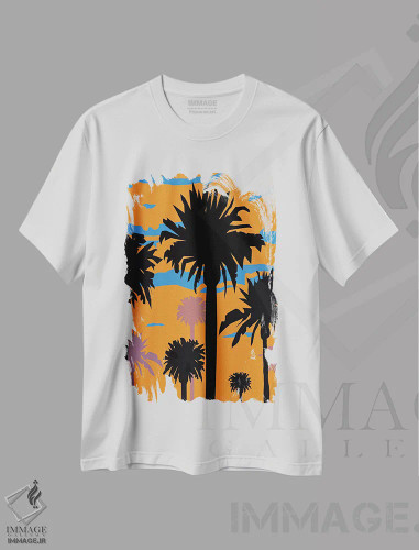 تیشرت سفید طرح دار – تیشرت طبیعت ,غروب نخل اثر مارتین جیمز فروشگاه ایماژ