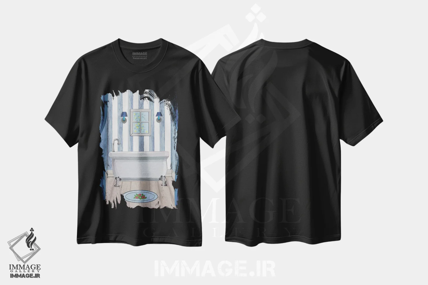 تیشرت مشکی طرح دار – تیشرت هنری ,حمام آبی اثر مارتین جیمز فروشگاه ایماژ
