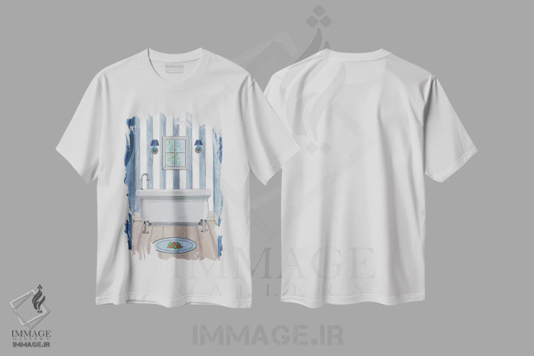 تیشرت سفید طرح دار – تیشرت هنری ,حمام آبی اثر مارتین جیمز immage.ir