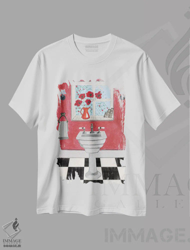 تیشرت سفید طرح دار – تیشرت هنری ,حمام قرمز اثر مارتین جیمز فروشگاه ایماژ