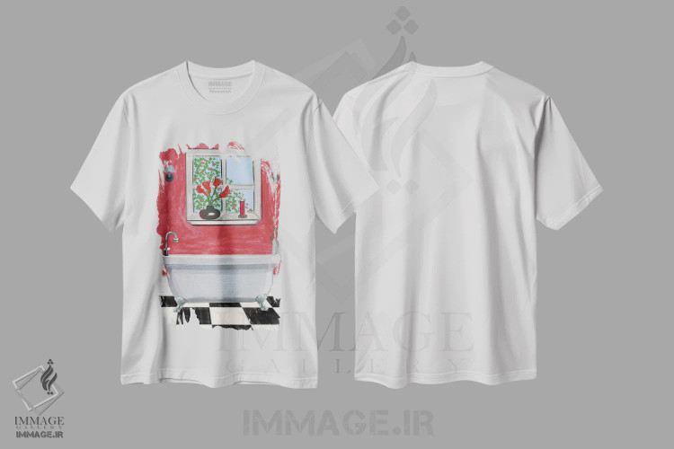تیشرت سفید طرح دار – تیشرت هنری ,حمام قرمز اثر مارتین جیمز immage.ir