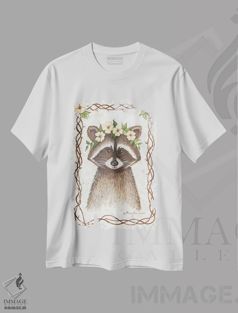 تیشرت سفید طرح دار – تیشرت حیوانات ,راکون اثر مری آن جون فروشگاه ایماژ