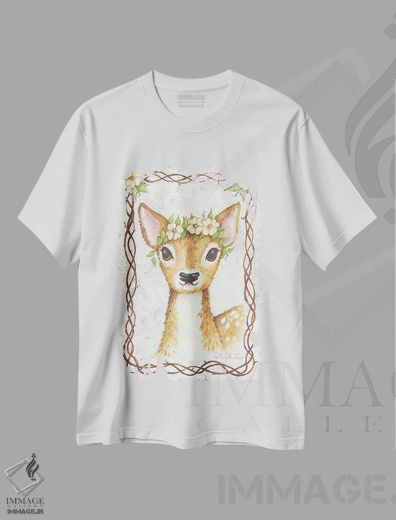 تیشرت سفید طرح دار – تیشرت حیوانات ,آهو اثر مری آن جون immage.ir