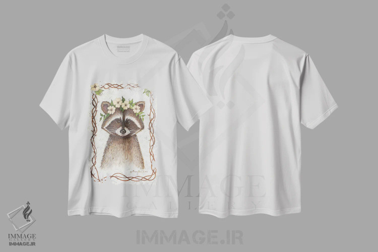 تیشرت سفید طرح دار – تیشرت حیوانات ,راکون اثر مری آن جون فروشگاه ایماژ