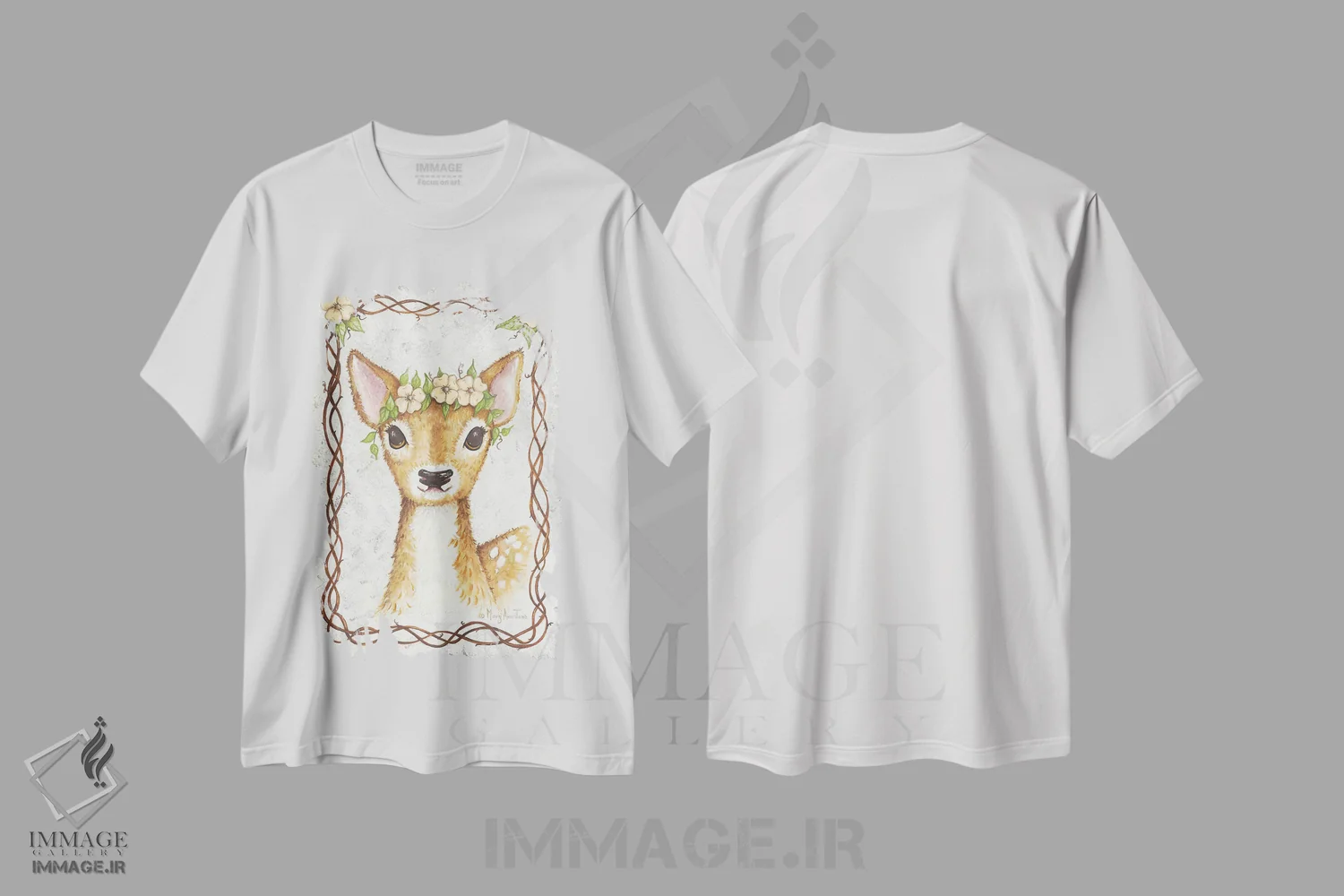 تیشرت سفید طرح دار – تیشرت حیوانات ,آهو اثر مری آن جون immage.ir