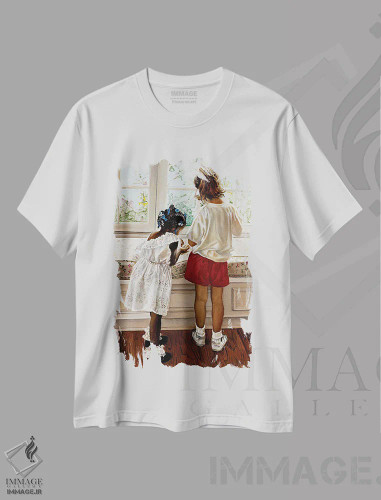 تیشرت سفید طرح دار – تیشرت هنری ,بهترین دوستان اثر مریل جی فروشگاه ایماژ