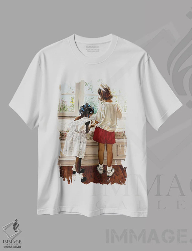 تیشرت سفید طرح دار – تیشرت هنری ,بهترین دوستان اثر مریل جی فروشگاه ایماژ