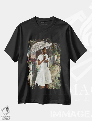 تیشرت مشکی طرح دار – تیشرت هنری ,چتر توری اثر مریل جی فروشگاه ایماژ