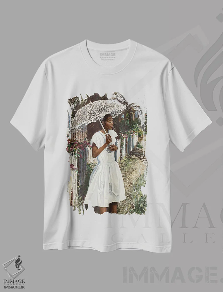 تیشرت سفید طرح دار – تیشرت هنری ,چتر توری اثر مریل جی immage.ir