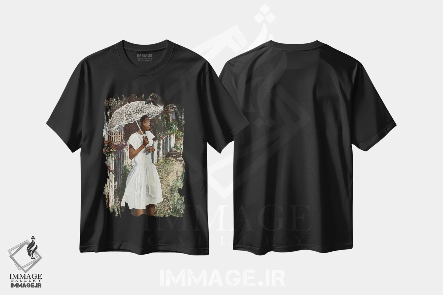 تیشرت مشکی طرح دار – تیشرت هنری ,چتر توری اثر مریل جی فروشگاه ایماژ