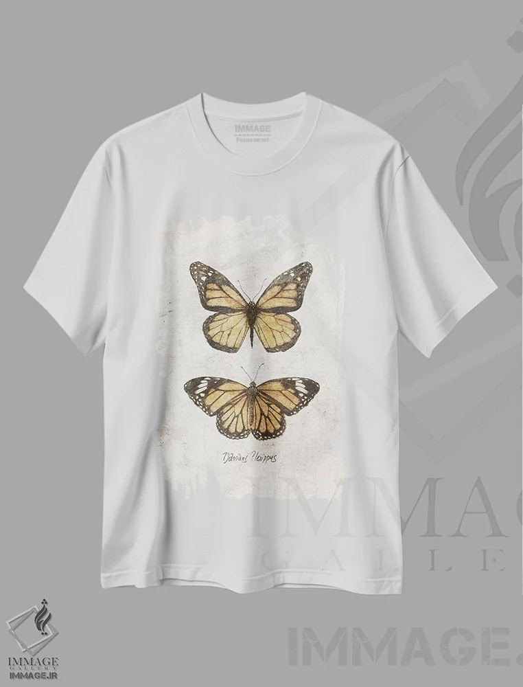 تیشرت سفید طرح دار – تیشرت حیوانات ,دانائوس پلکسپوس اثر مایک کوبو immage.ir