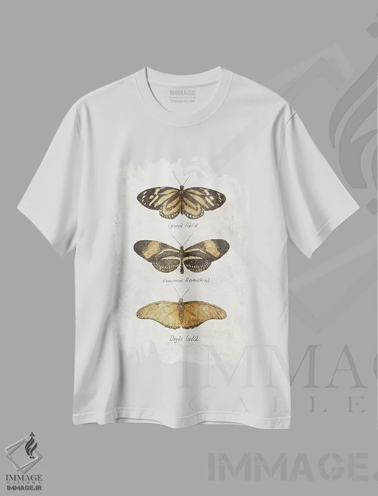 تیشرت سفید طرح دار – تیشرت حیوانات ,پروانه ها اثر مایک کوبو فروشگاه ایماژ