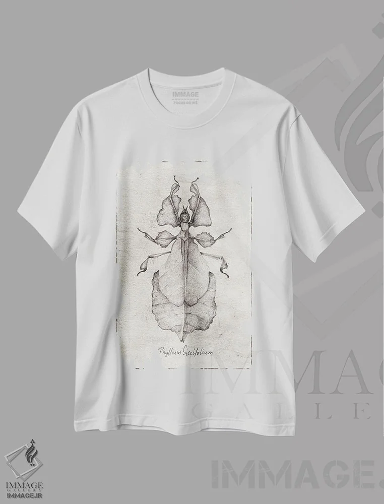 تیشرت سفید طرح دار – تیشرت طبیعت ,فیللیوم سیکسیفولیوم اثر مایک کوبو immage.ir