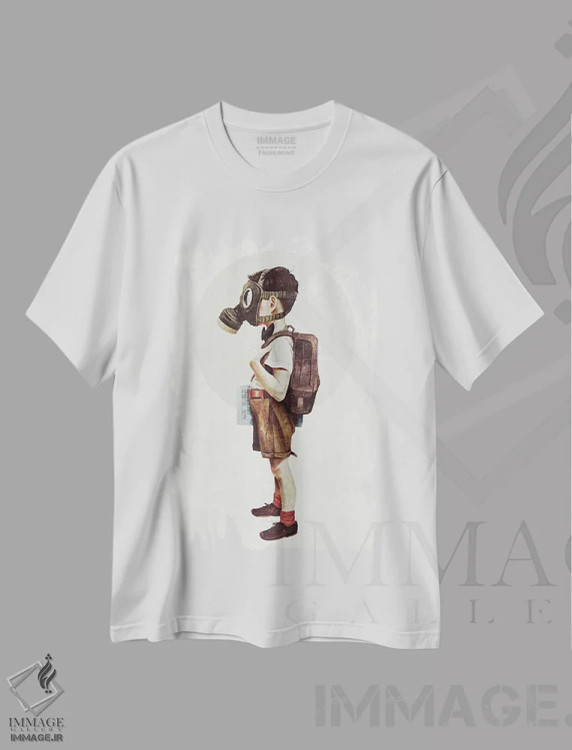 تیشرت سفید طرح دار – تیشرت هنری ,بازگشت به مدرسه اثر مایک کوبو immage.ir