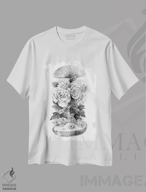 تیشرت سفید طرح دار – تیشرت فانتزی ,برگر گل اثر مایک کوبو immage.ir