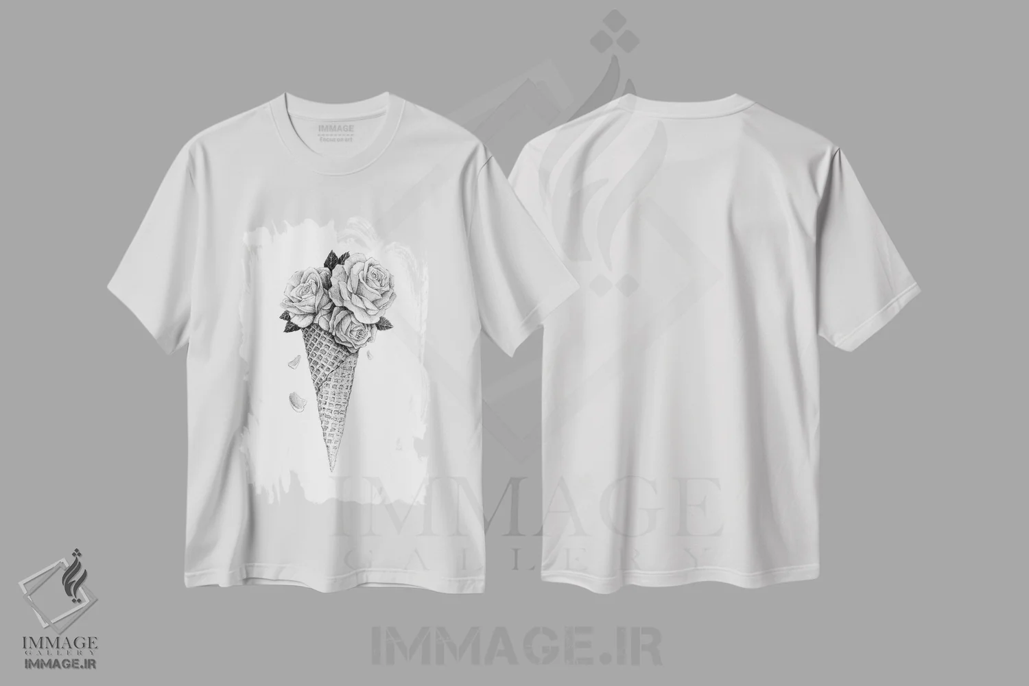 تیشرت سفید طرح دار – تیشرت هنری ,گل یخ اثر مایک کوبو فروشگاه ایماژ