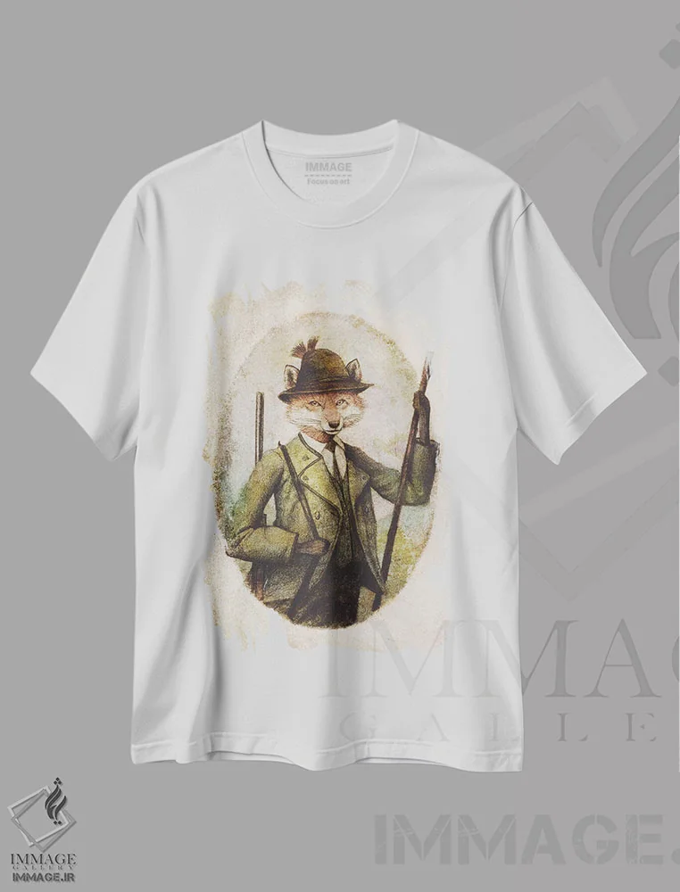 تیشرت سفید طرح دار – تیشرت طبیعت ,"فصل شکار" اثر مایک کوبو فروشگاه ایماژ