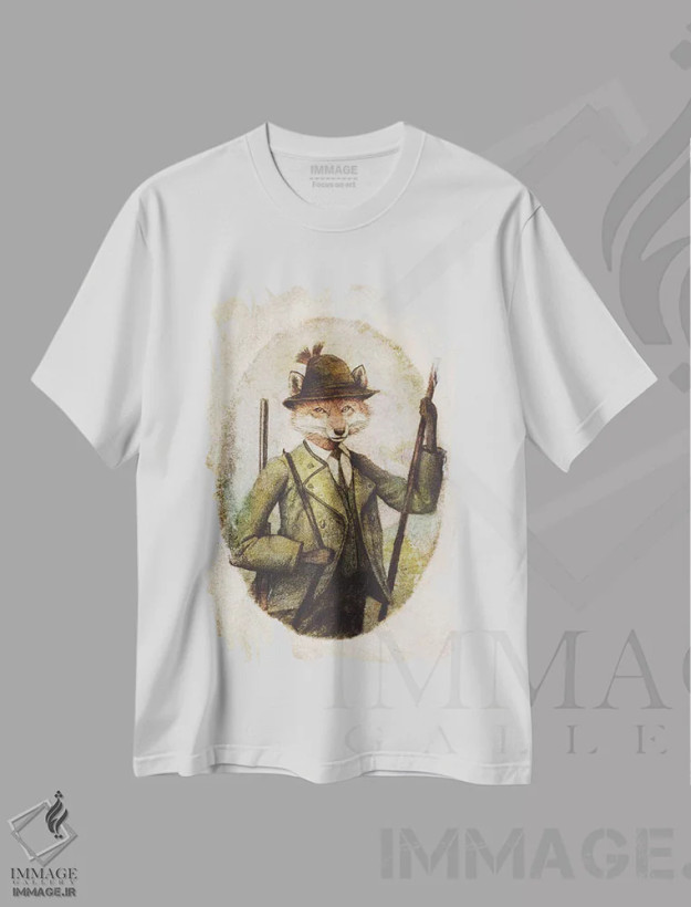 تیشرت سفید طرح دار – تیشرت طبیعت ,"فصل شکار" اثر مایک کوبو فروشگاه ایماژ