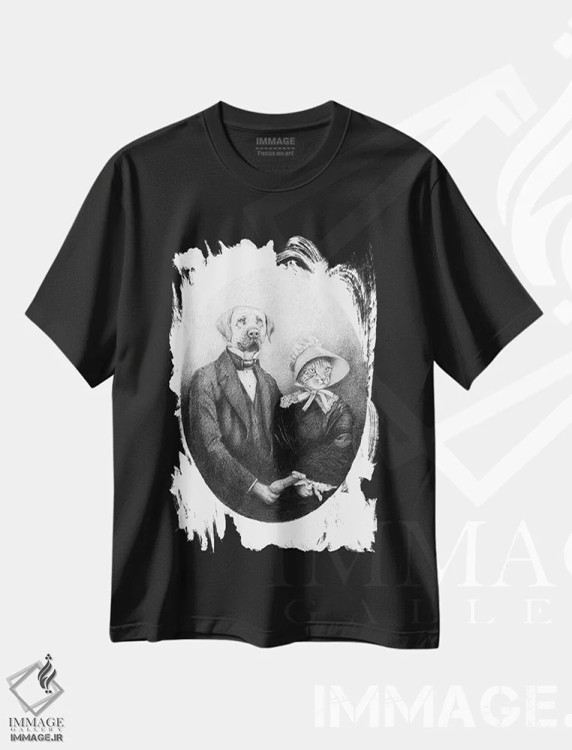 تیشرت مشکی طرح دار – تیشرت سیاه سفید ,"زوج ابدی" اثر مایک کوبو فروشگاه ایماژ