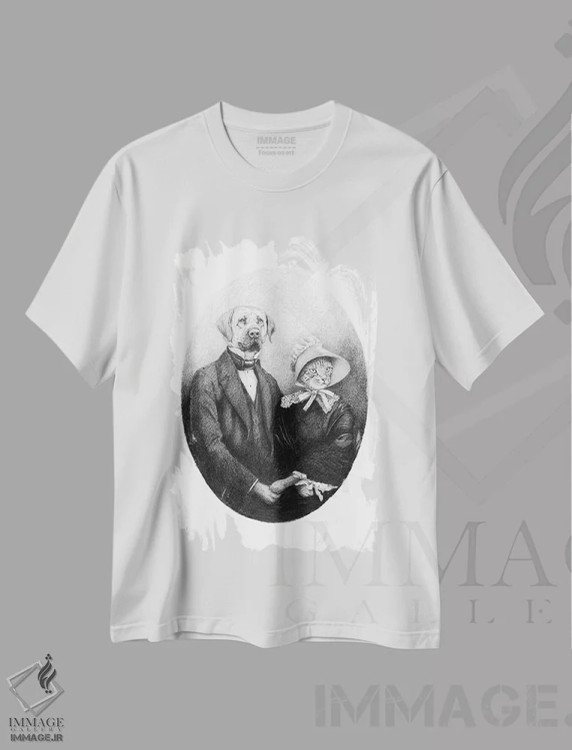تیشرت سفید طرح دار – تیشرت سیاه سفید ,"زوج ابدی" اثر مایک کوبو immage.ir