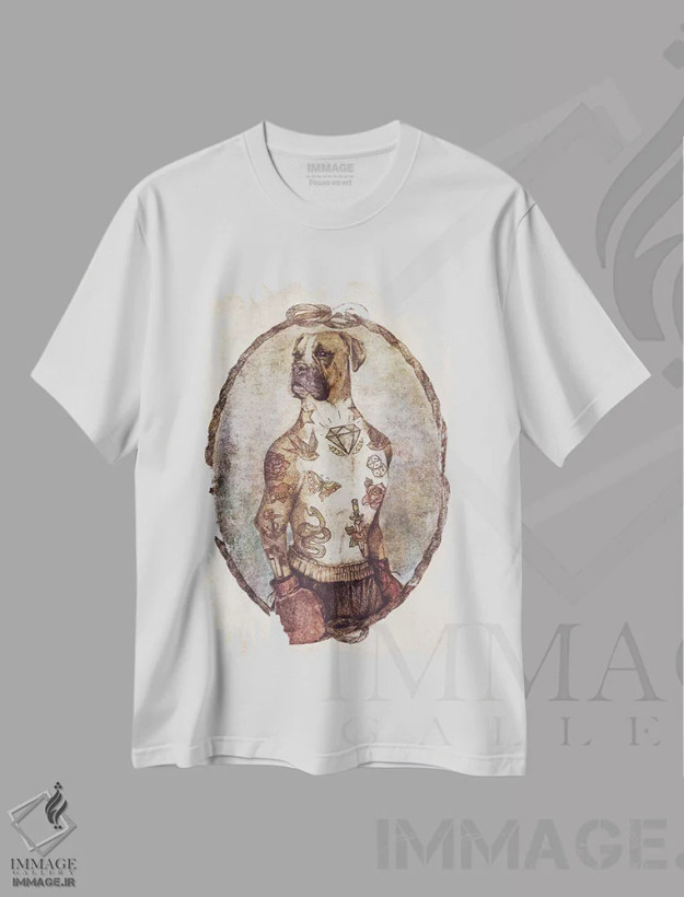 تیشرت سفید طرح دار – تیشرت اسپرت ,"بوکسور" اثر مایک کوبو فروشگاه ایماژ