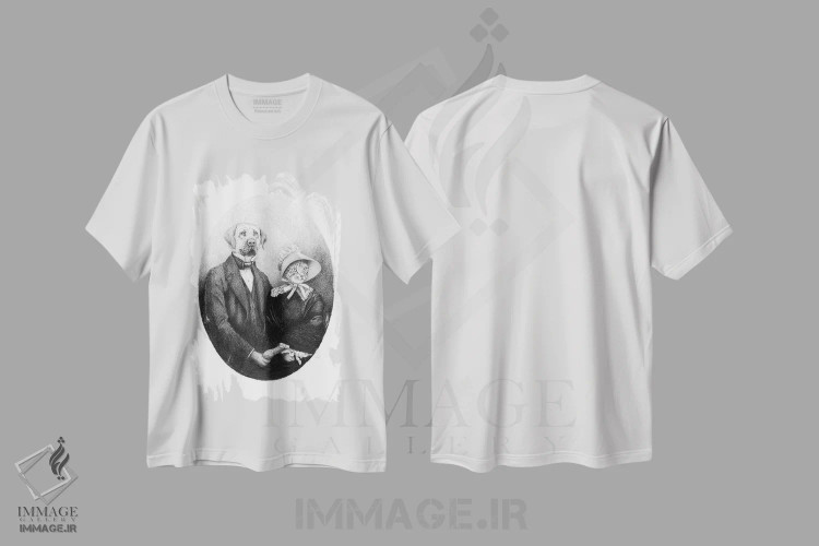 تیشرت سفید طرح دار – تیشرت سیاه سفید ,"زوج ابدی" اثر مایک کوبو immage.ir