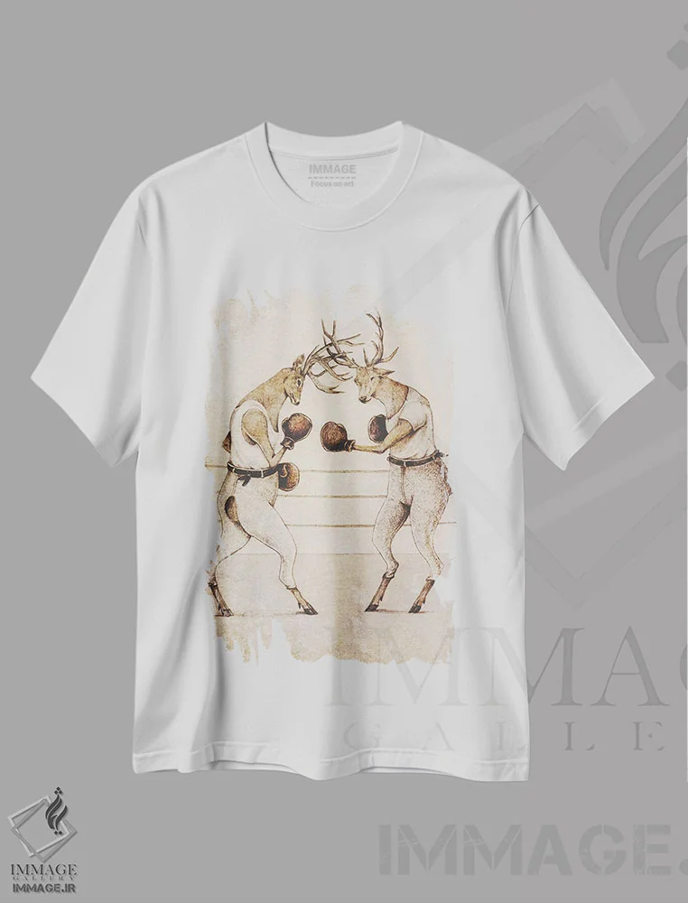 تیشرت سفید طرح دار – تیشرت وینتیج ,"بوکس وحشی" اثر مایک کوبو immage.ir