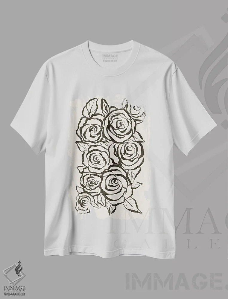 تیشرت سفید طرح دار – تیشرت گلدار ,"رزها" اثر مایک کوبو immage.ir