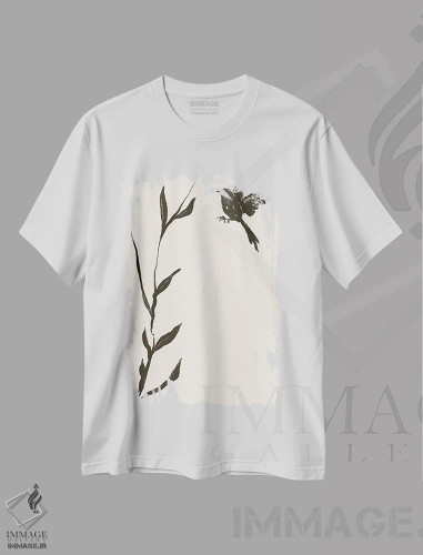 تیشرت سفید طرح دار – تیشرت طبیعت ,"پرنده" اثر مایک کوبو فروشگاه ایماژ