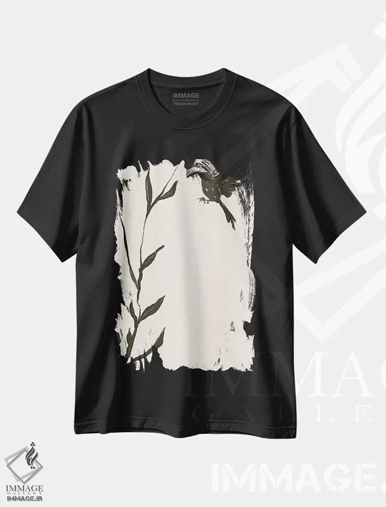 تیشرت مشکی طرح دار – تیشرت طبیعت ,"پرنده" اثر مایک کوبو immage.ir