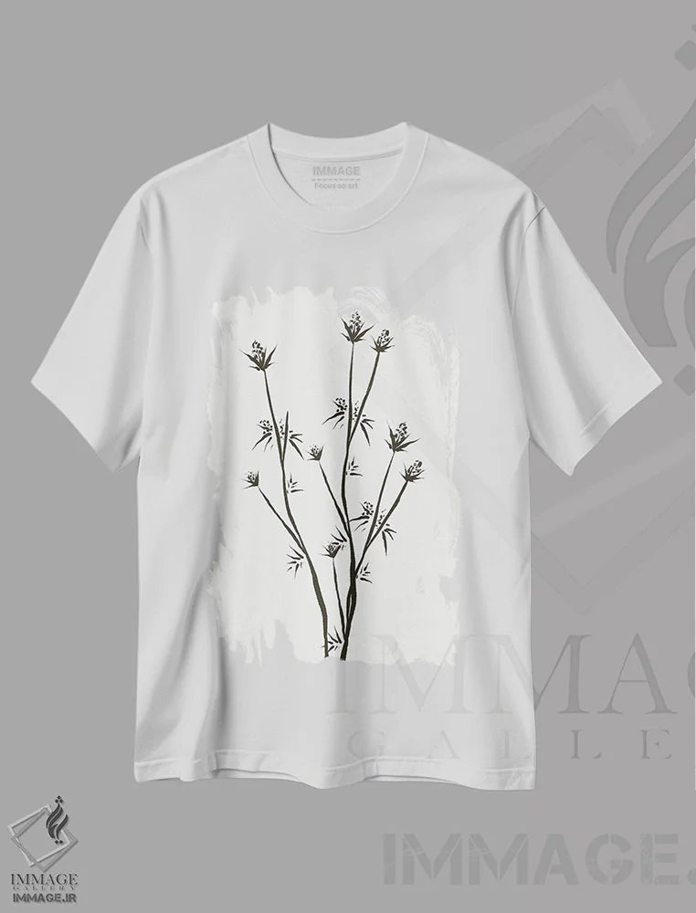 تیشرت سفید طرح دار – تیشرت هنری ,"گل ها " اثر مایک کوبو فروشگاه ایماژ