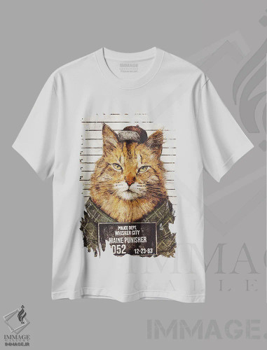 تیشرت سفید طرح دار – تیشرت حیوانات ,"مجازات کننده مین" اثر مایک کوبو فروشگاه ایماژ