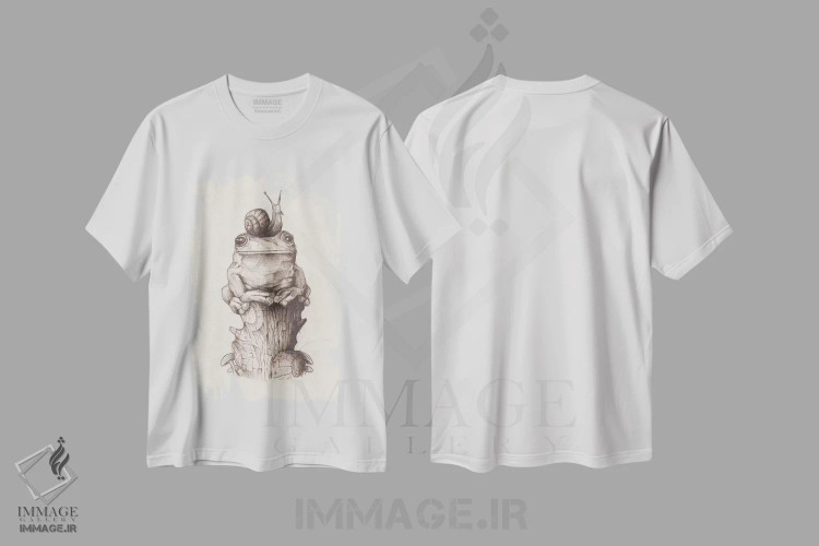 تیشرت سفید طرح دار – تیشرت کودکانه ,"قورباغه و حلزون " اثر مایک کوبو فروشگاه ایماژ