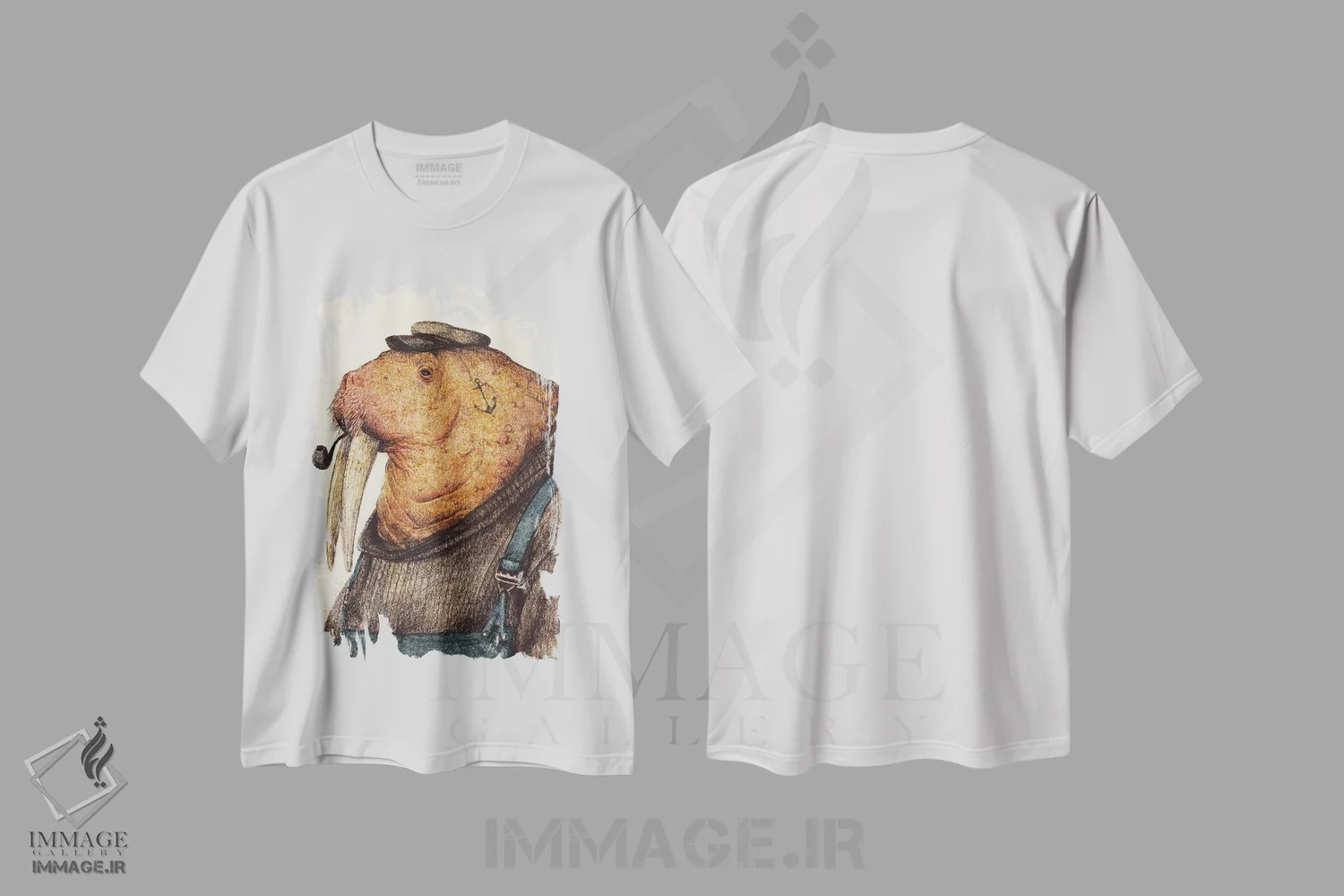 تیشرت سفید طرح دار – تیشرت طنز حیوانات ,"ندای ملوانان" اثر مایک کوبو immage.ir