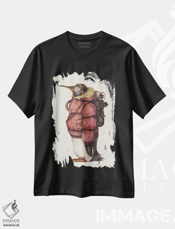 تیشرت مشکی طرح دار – تیشرت پنگوئن ,"کاوشگر قطب شمال قرمز" اثر مایک کوبو فروشگاه ایماژ