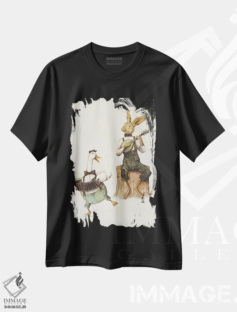 تیشرت مشکی طرح دار – تیشرت طبیعت دوست ,"هماهنگی پر و خز" اثر مایک کوبو فروشگاه ایماژ