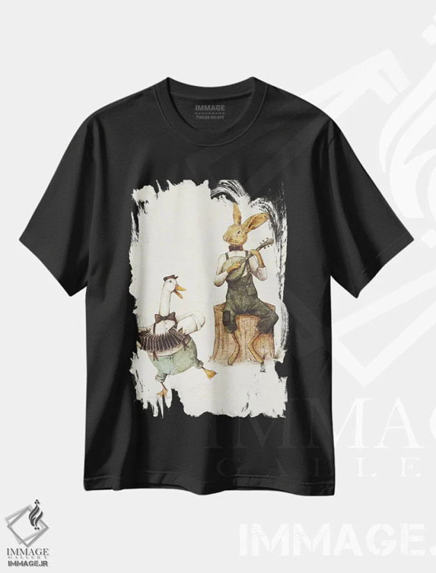 تیشرت مشکی طرح دار – تیشرت طبیعت دوست ,"هماهنگی پر و خز" اثر مایک کوبو فروشگاه ایماژ