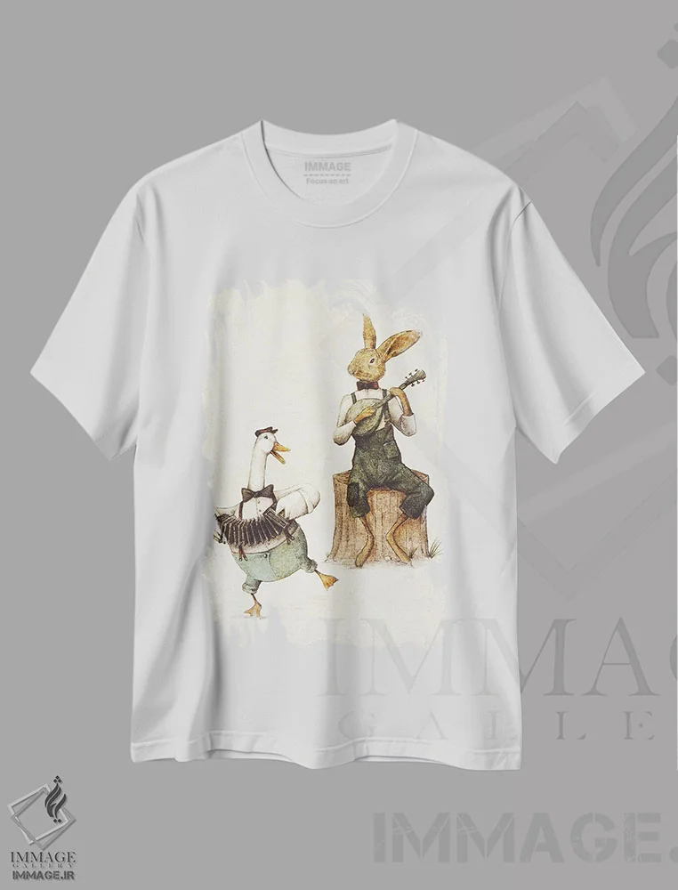 تیشرت سفید طرح دار – تیشرت طبیعت دوست ,"هماهنگی پر و خز" اثر مایک کوبو immage.ir