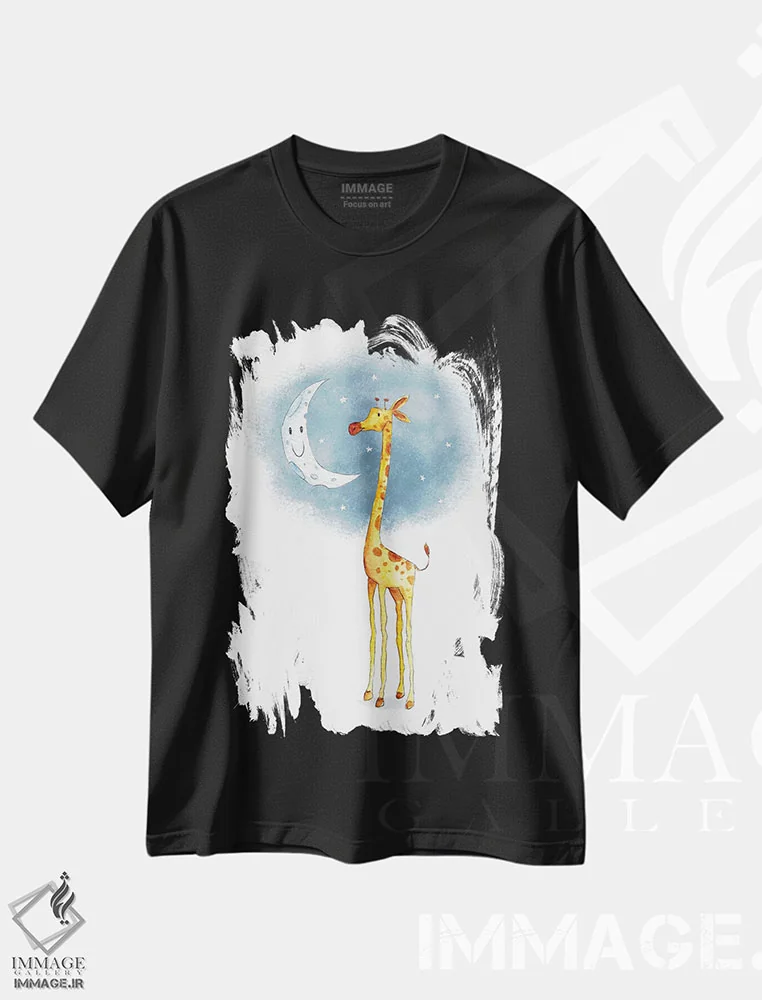 تیشرت مشکی طرح دار – تیشرت کودکانه هنری ,"سلام ماه" اثر مایک کوبو فروشگاه ایماژ