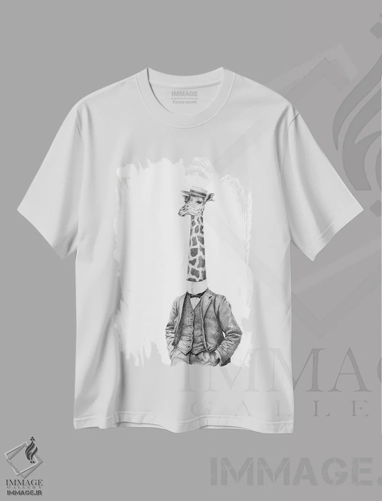 تیشرت سفید طرح دار – تیشرت هنری سیاه وسفید ,"جنتلمن اشرافی" اثر مایک کوبو فروشگاه ایماژ