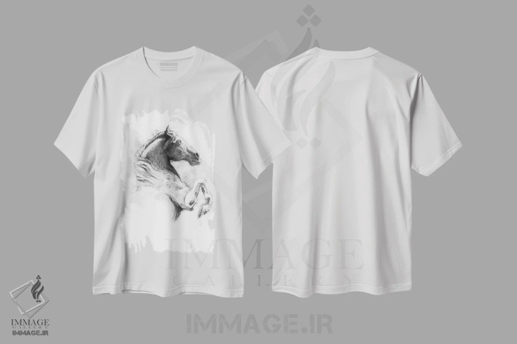 تیشرت سفید طرح دار – تیشرت حیوانات ,"اسب " اثر مایک کوبو immage.ir