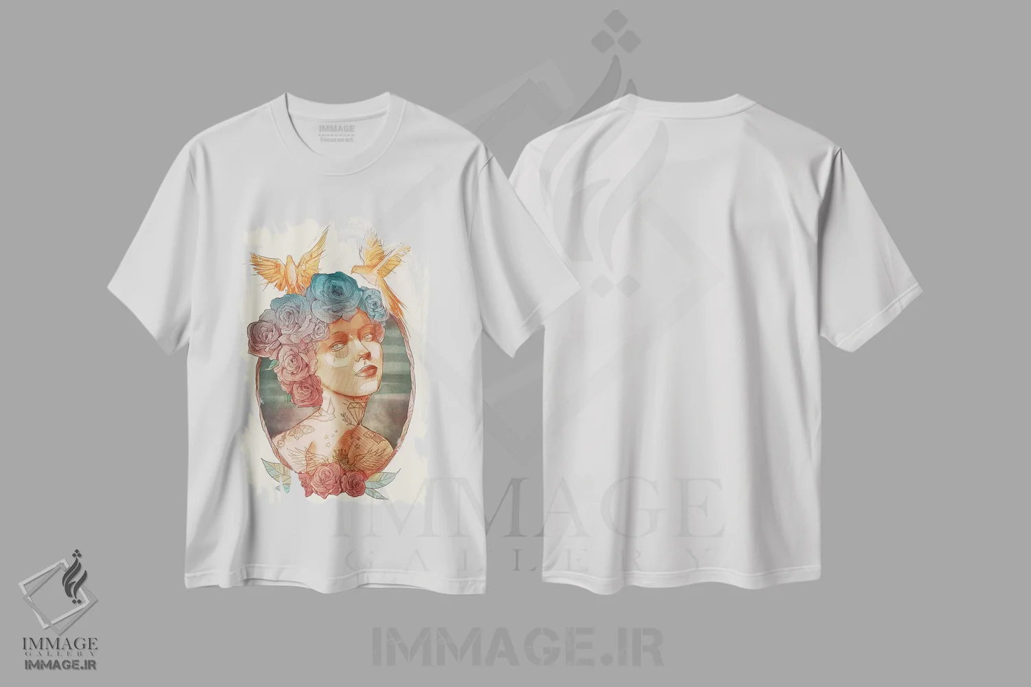 تیشرت سفید طرح دار – تیشرت هنری ,"خانم" اثر مایک کوبو فروشگاه ایماژ