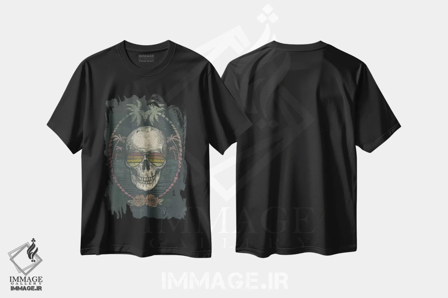 تیشرت مشکی طرح دار – تیشرت فانتزی ,"جمجمه نخل" اثر مایک کوبو immage.ir