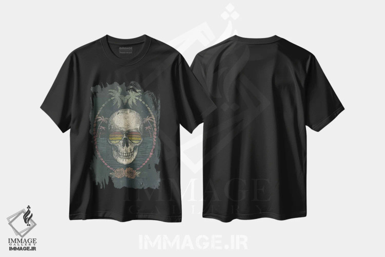 تیشرت مشکی طرح دار – تیشرت فانتزی ,"جمجمه نخل" اثر مایک کوبو immage.ir