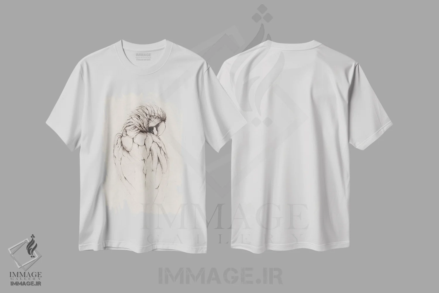 تیشرت سفید طرح دار – تیشرت طبیعت ,"طوطی " اثر مایک کوبو immage.ir