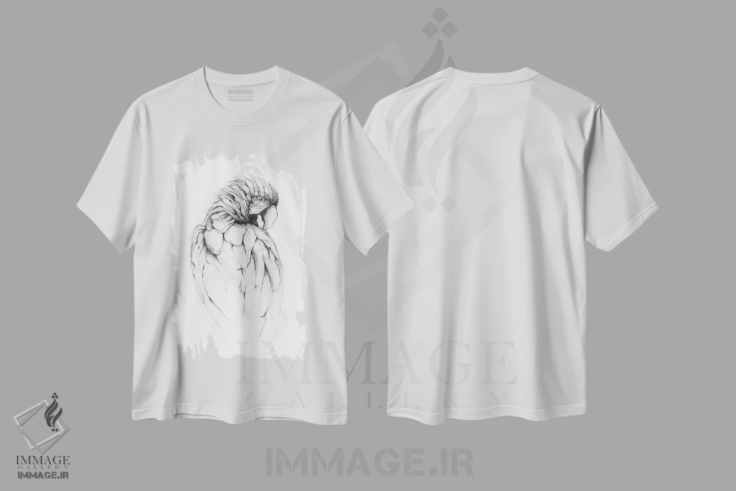 تیشرت سفید طرح دار – تیشرت سیاه وسفید ,"طوطی " اثر مایک کوبو فروشگاه ایماژ