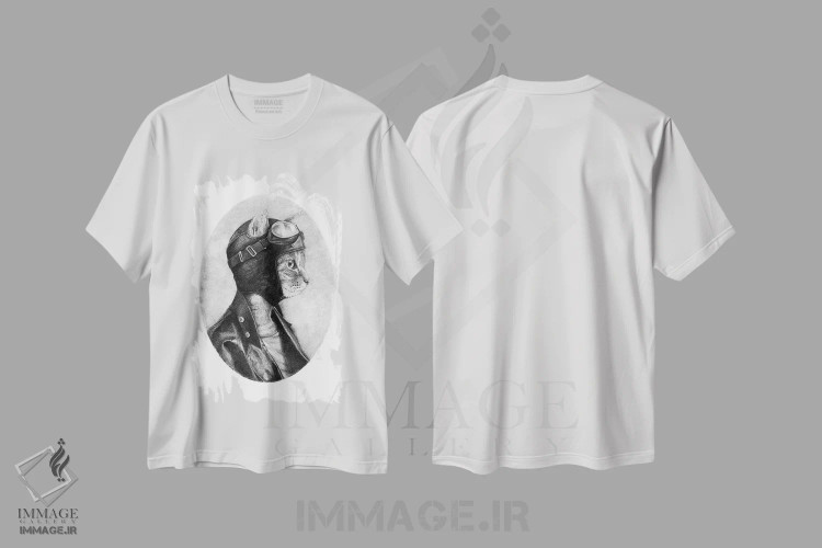 تیشرت سفید طرح دار – تیشرت فانتزی ,"شجاع" اثر مایک کوبو immage.ir