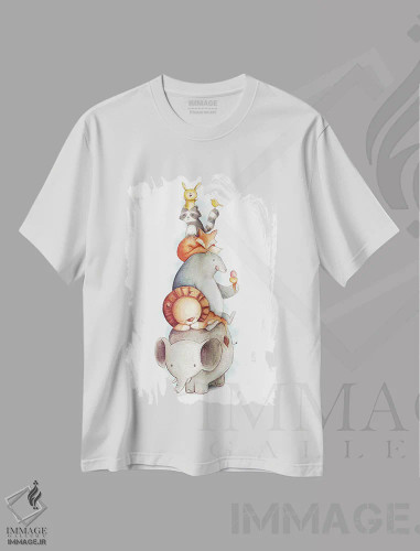 تیشرت سفید طرح دار – تیشرت فانتزی ,"حیوانات مهمانی" اثر مایک کوبو فروشگاه ایماژ